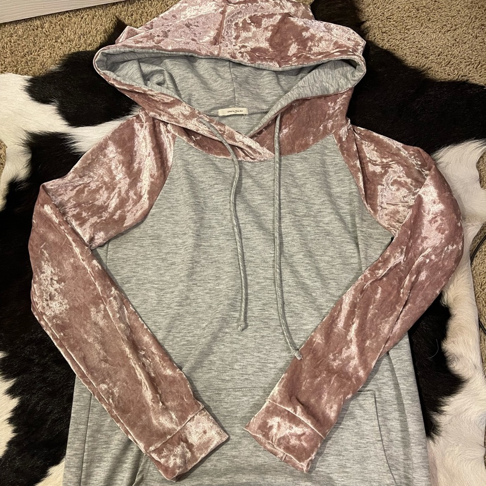Pink velvet hoodie